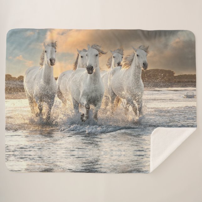 Wild White Horses Sherpa Blanket (Front (Horizontal))