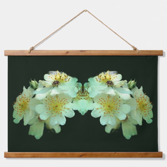 Wild White Rambling Roses Floral Abstract Hanging Tapestry (Front)