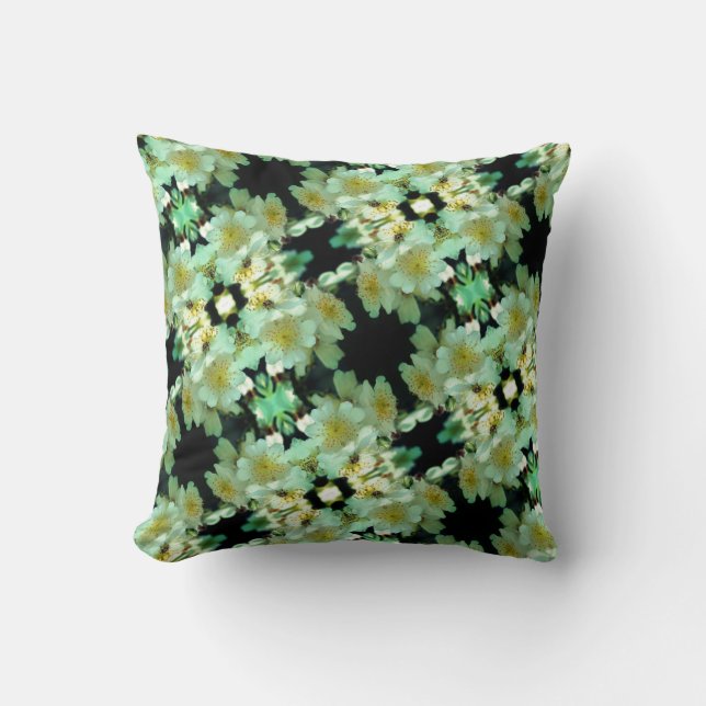 Wild White Rambling Roses Floral Pattern Cushion (Front)