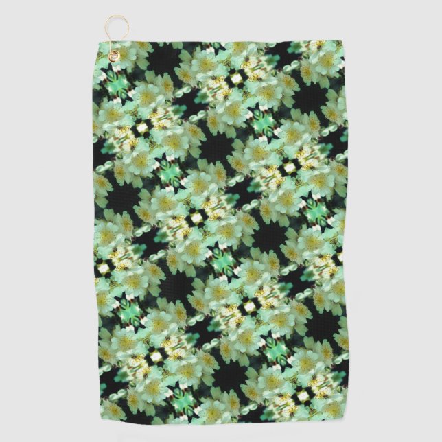 Wild White Rambling Roses Floral Pattern      Golf Towel (Front)