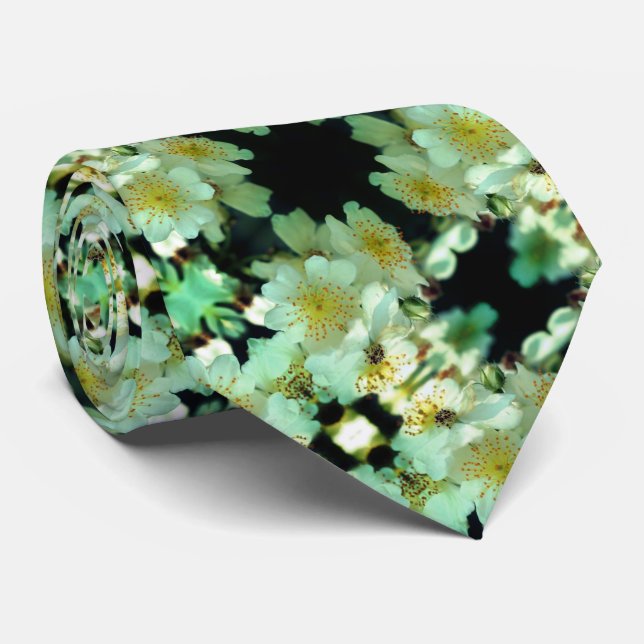 Wild White Rambling Roses Floral Pattern        Tie (Rolled)