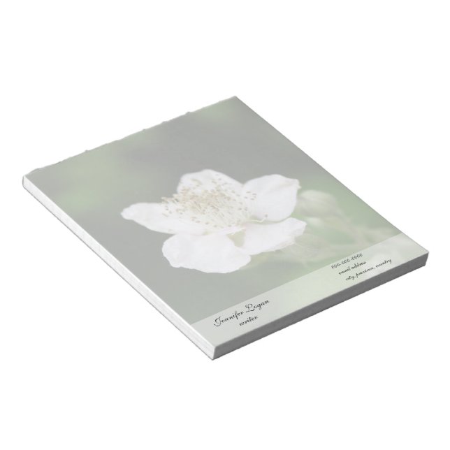 Wild white raspberry flower notepad (Angled)