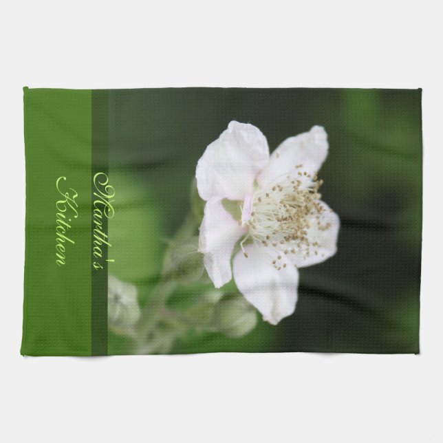 Wild white raspberry flower tea towel (Horizontal)