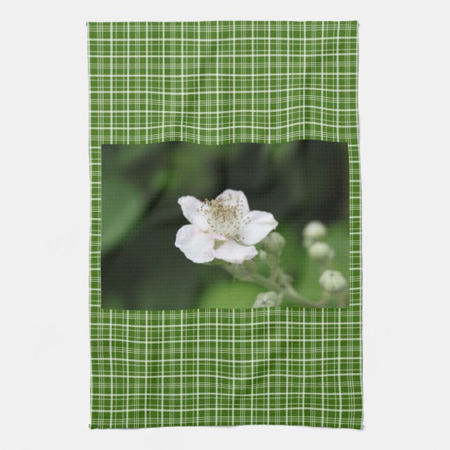 Wild white raspberry flower. tea towel (Vertical)