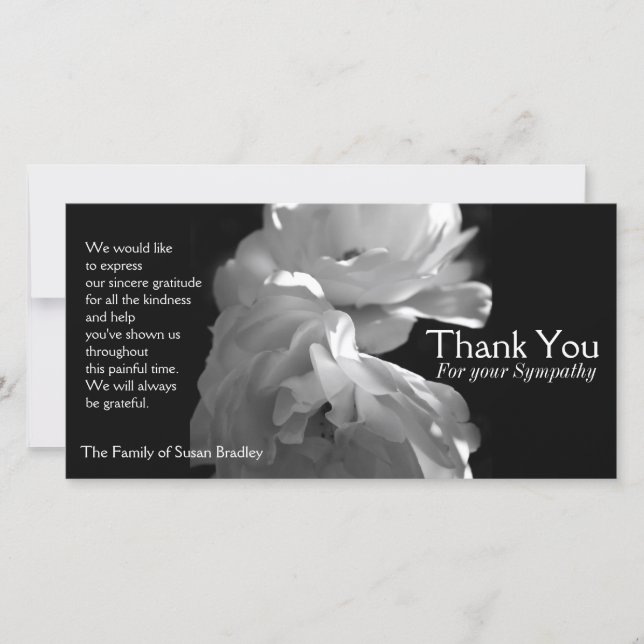 Wild White Roses 2 Sympathy Thank You Card (Front)