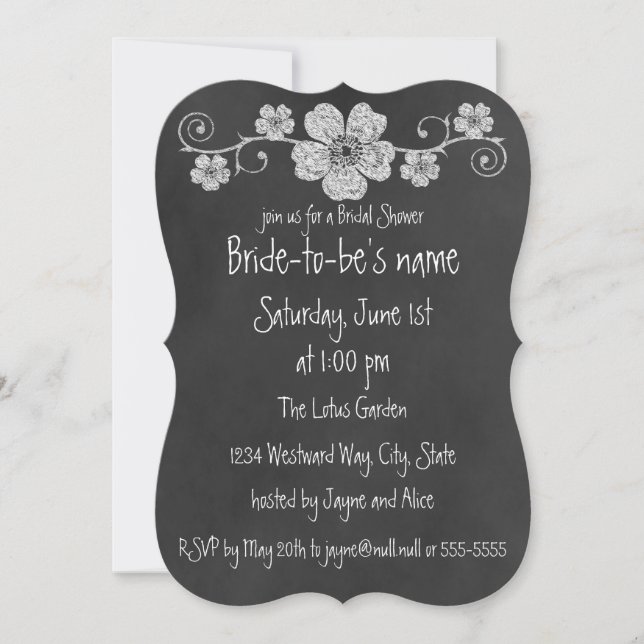 Wild White Roses Chalkboard Bridal Shower Invitation (Front)
