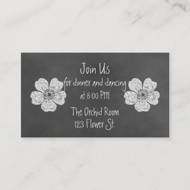 Wild White Roses Chalkboard Reception Cards (Front)