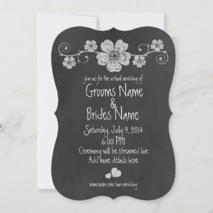 Wild White Roses Chalkboard Virtual Wedding Invitation