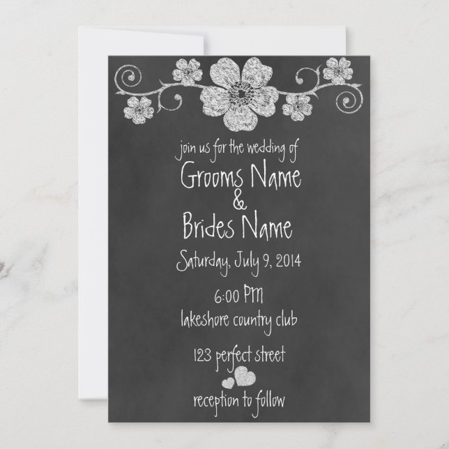Wild White Roses Chalkboard Wedding Invitation (Front)
