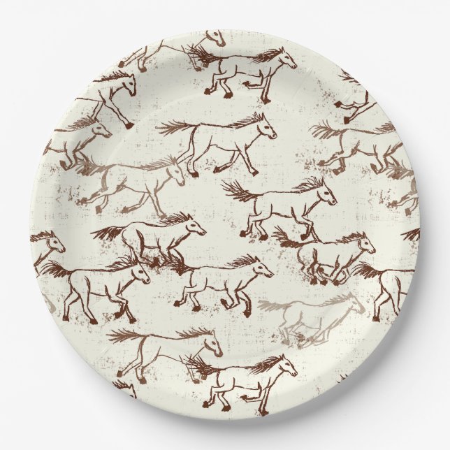 Wild Wild Horses Brown and Ivory Paper Plates (Front)