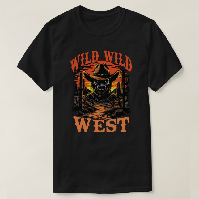 Wild Wild West Cowboy Sunset T-Shirt (Design Front)
