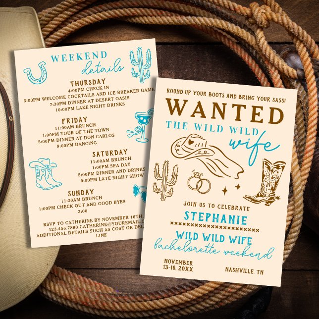 Wild Wild Wife 4 Day Itinerary Bachelorette Party  Invitation (Creator Uploaded)