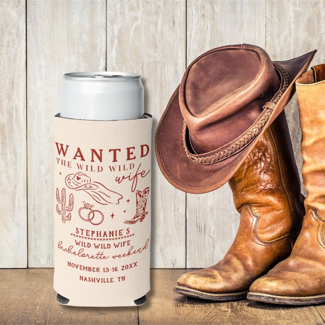 Wild Wild Wife Red Bachelorette Party Favour Gift Seltzer Can Cooler (Creator Uploaded)