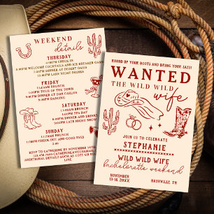 Wild Wild Wife Red Itinerary Bachelorette Party  Invitation