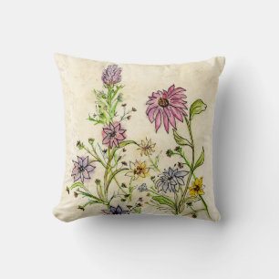 Wild Wildflowers on a Throw Pillow
