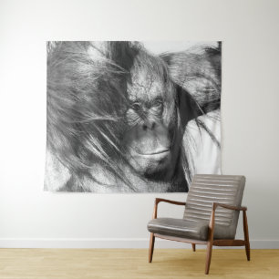 Wild Wind Swept Orangutan in Black and White Tapestry