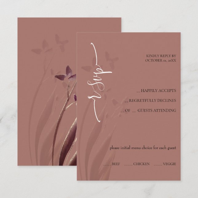 Wild & Wine-Stained Watercolor Floral RSVP Card (Front/Back)