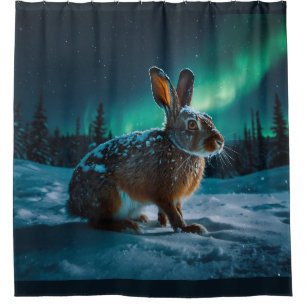 Wild Winter Hare & Aurora Wildlife Design Shower Curtain
