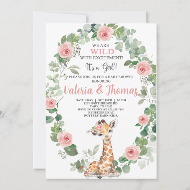 Wild with excitement Giraffe baby shower invite. Invitation (Front)