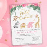 Wild with Excitement VIRTUAL baby shower Invitation<br><div class="desc">Having a virtual baby shower / shower by mail? Celebrate the little girl on the way with these adorable "we're wild with excitement" safari baby shower invitations! Sweet baby animals paired with tropical leaves, gold text, pink tropical flowers and pink accents are perfect for baby girl showers. Featuring cute little...</div>