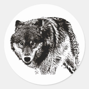 Wild Wolf Black & White Artwork Classic Round Sticker