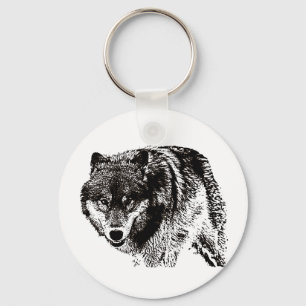 Wild Wolf Black & White Artwork Key Ring