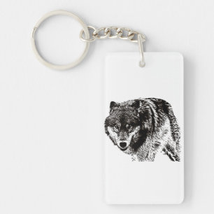 Wild Wolf Black & White Artwork Key Ring