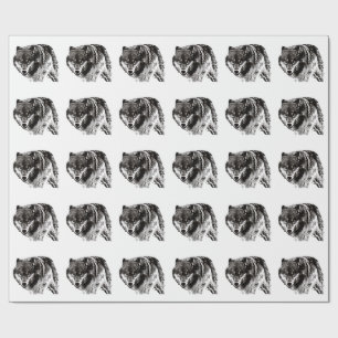 Wild Wolf Black & White Artwork Wrapping Paper