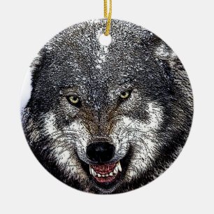 Wild Wolf Ceramic Tree Decoration