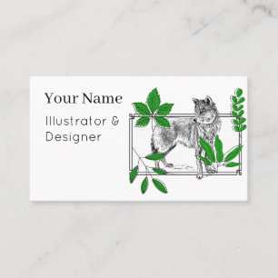 Wild Wolf & Green Leaves - Nature Art Business Card
