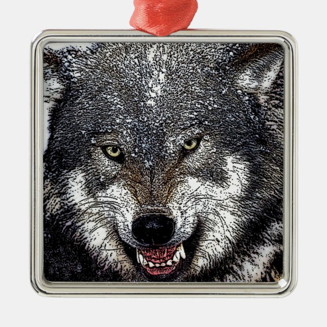 Wild Wolf Metal Tree Decoration (Front)