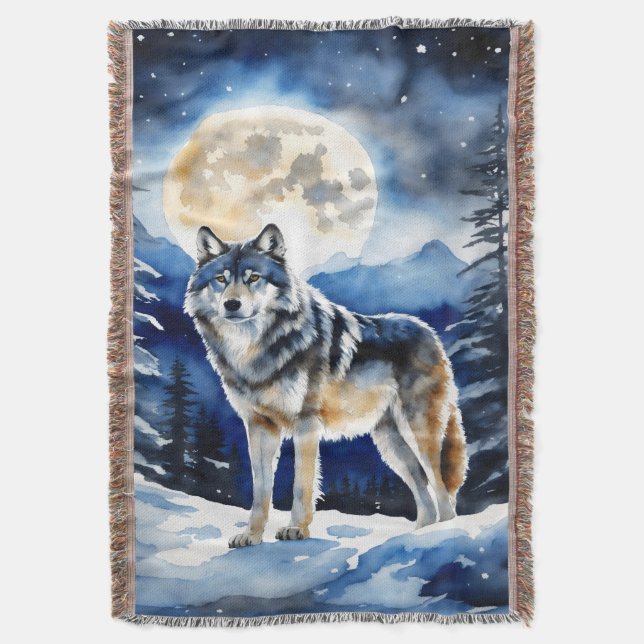 Wild Wolf Throw Blanket (Front Vertical)