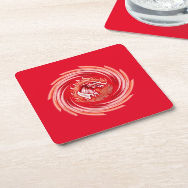 Wild Wolf Whirling red paper drink coasters (Angled)