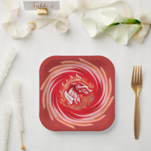 Wild Wolf Whirling red square paper plates