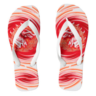 Wild Wolf Whirling white wide flip flops