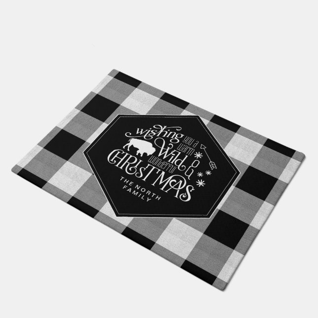 Wild Wonderful Christmas Black Buffalo Plaid ID604 Doormat (Angled)