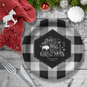 Wild Wonderful Christmas Black Buffalo Plaid ID604 Paper Plate