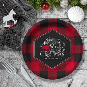 Wild Wonderful Christmas Red Buffalo Plaid ID604 Paper Plate