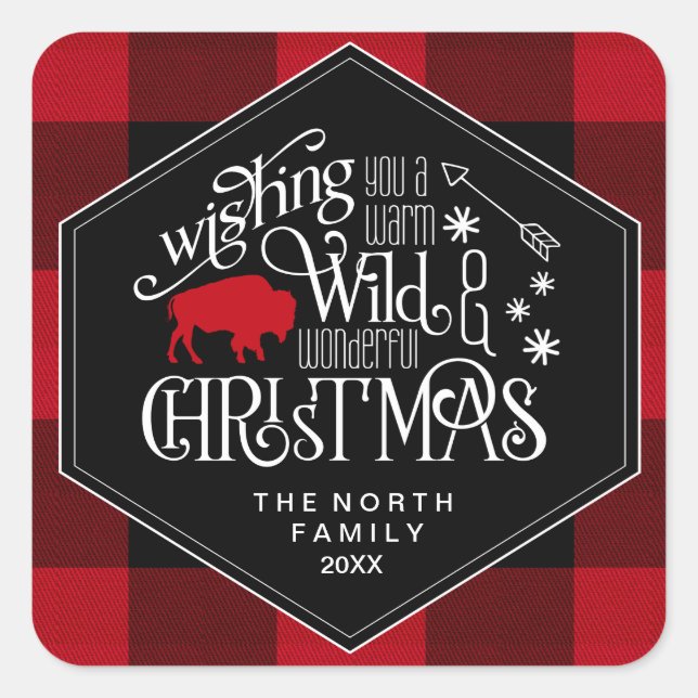 Wild Wonderful Christmas Red Plaid ID604 Square Sticker (Front)