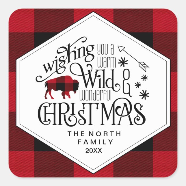 Wild Wonderful Christmas Red & White Buffalo ID604 Square Sticker (Front)
