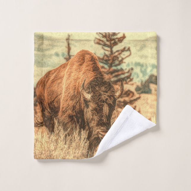 Wild Woodland Bison Bath Towel Set (Wash Cloth)