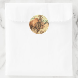 Wild Woodland Bison Classic Round Sticker
