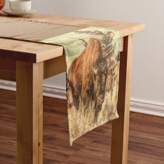 Wild Woodland Bison Short Table Runner (In Situ)