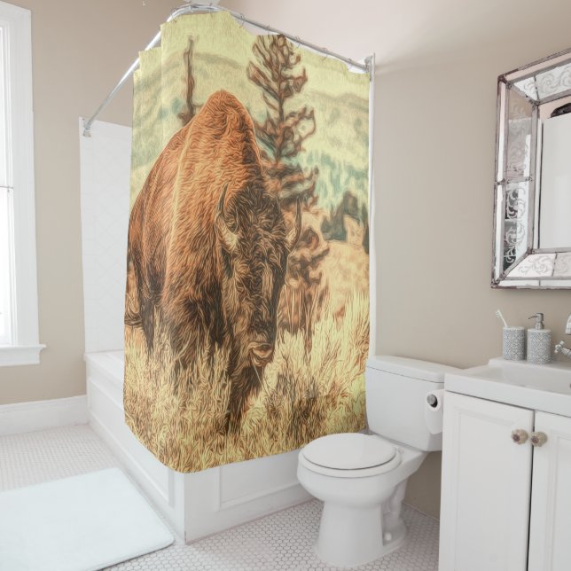 Wild Woodland Bison Shower Curtain (In Situ)