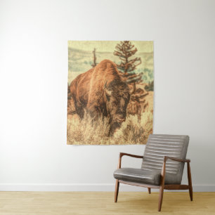 Wild Woodland Bison Tapestry