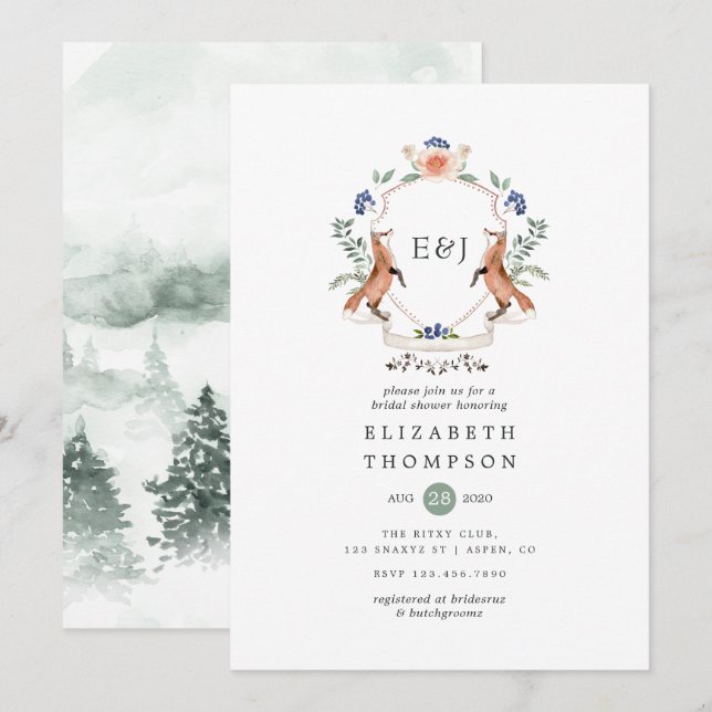 Wild Woodland Laurel Crest Monogram Bridal Shower Invitation (Front/Back)
