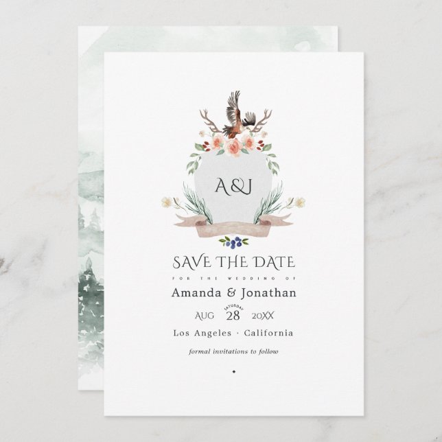 Wild Woodland Laurel Crest Wedding Photo Save The Date (Front/Back)