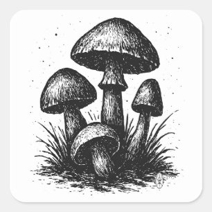 Wild Woodland Mushrooms – Ink Art Square Sticker