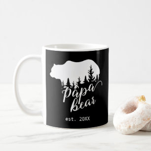 Wild Woodland Papa Bear Personalized Black & White Coffee Mug