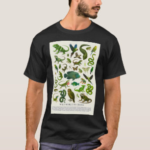 Wild World in Green Retro Illustration Wildlife Ch T-Shirt